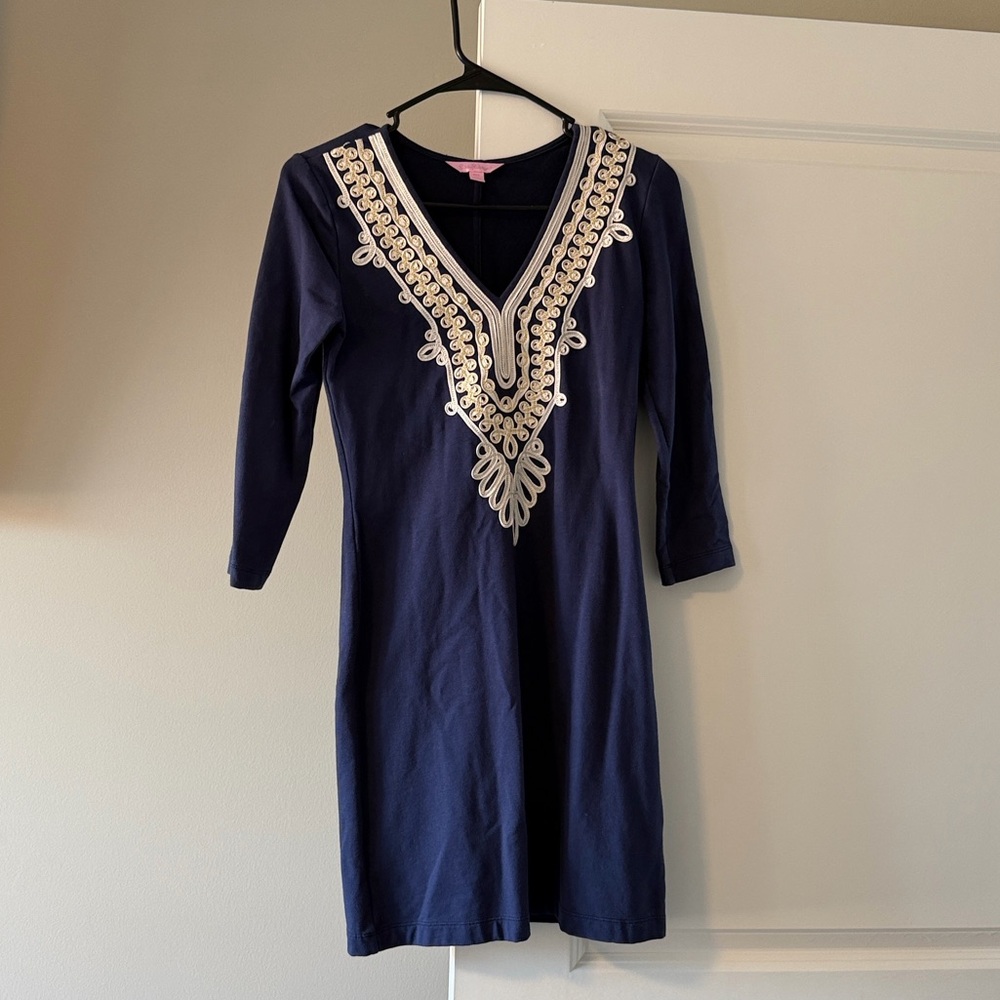 Lilly Pulitzer Navy Dress with White Embroidery